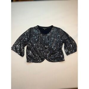 Park & Main Womens XL Sequin Shrug Cardigan Black Silver Cropped Bolero Jacket